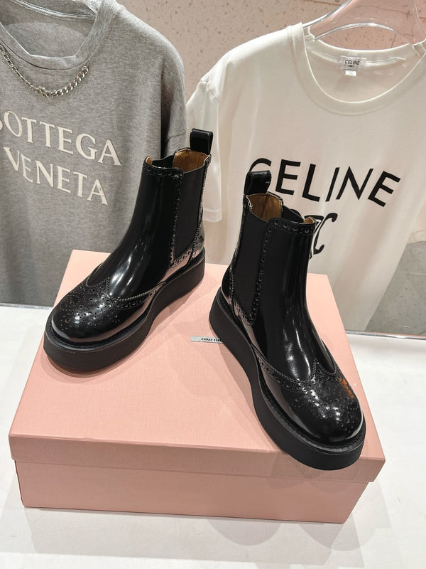 Miu Ankle Boots Black Polished Calfskin