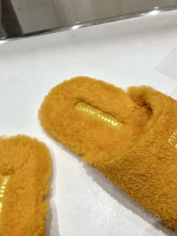 Miu Slippers Dark Yellow Imported Sheepskin
