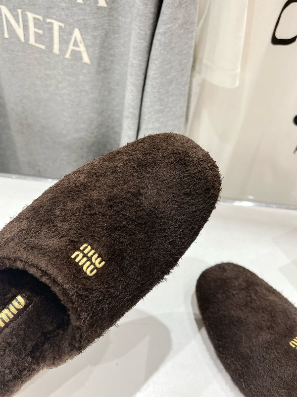 Miu Slippers Dark Chocolate Brown Imported Sheepskin