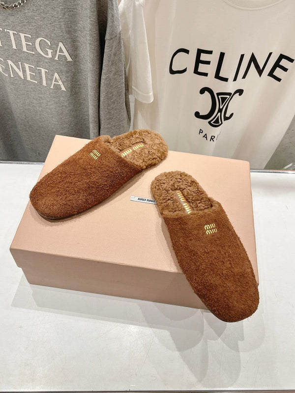 Miu Slippers Tawny Imported Sheepskin