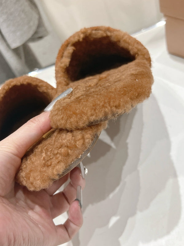 Miu Slippers Tawny Imported Sheepskin