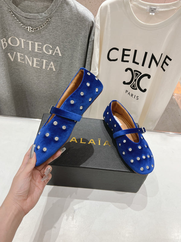 Ballerine Alaila in velluto blu scuro con strass 971996