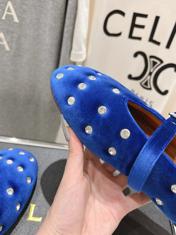 Ballerine Alaila in velluto blu scuro con strass 971996