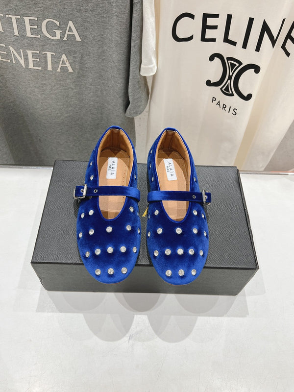 Ballerine Alaila in velluto blu scuro con strass 971996