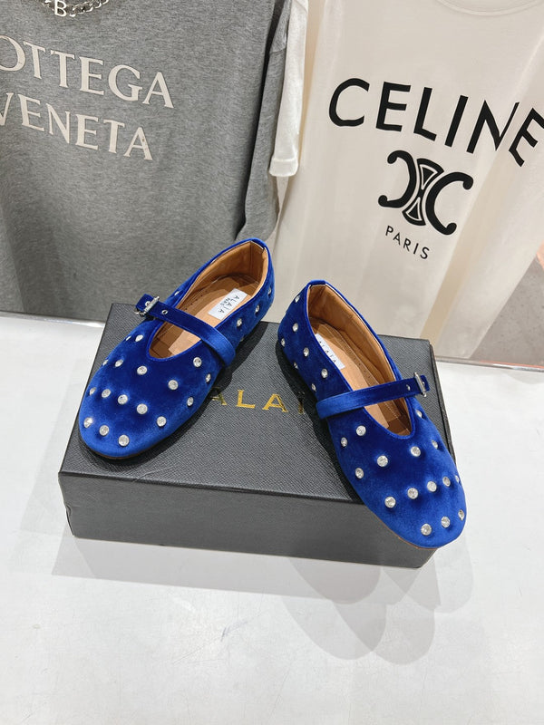 Ballerine Alaila in velluto blu scuro con strass 971996