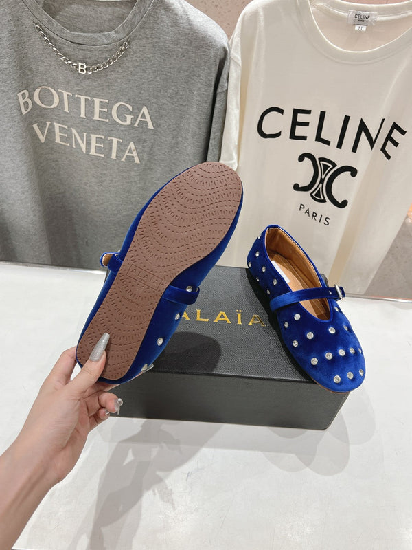 Ballerine Alaila in velluto blu scuro con strass 971996