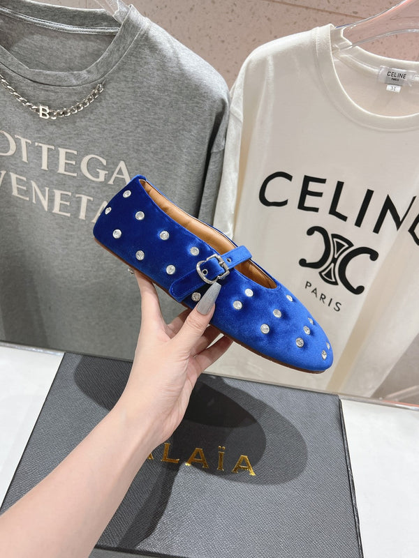 Ballerine Alaila in velluto blu scuro con strass 971996