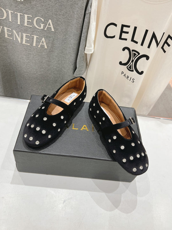 Alaila Ballet Flats In Black Velvet With Rhinestones 972000