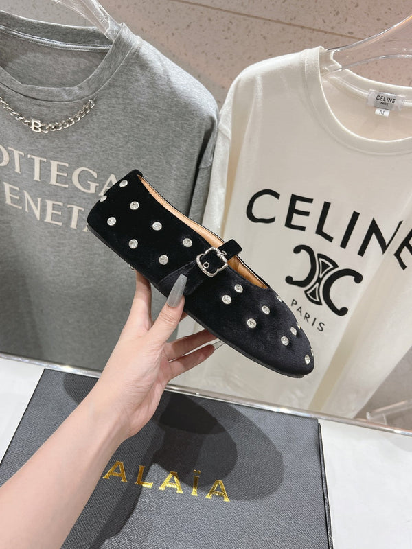 Alaila Ballet Flats In Black Velvet With Rhinestones 972000