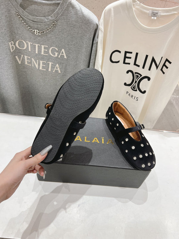 Alaila Ballet Flats In Black Velvet With Rhinestones 972000