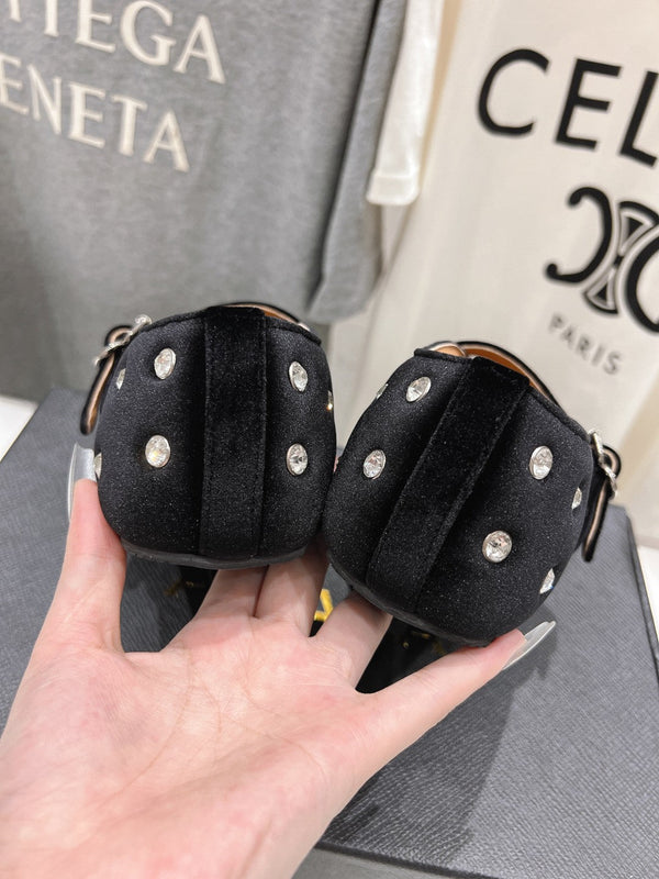 Alaila Ballet Flats In Black Velvet With Rhinestones 972000