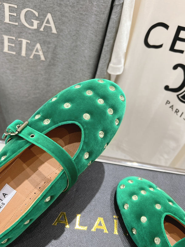 Ballerine Alaila in velluto verde con strass 972004