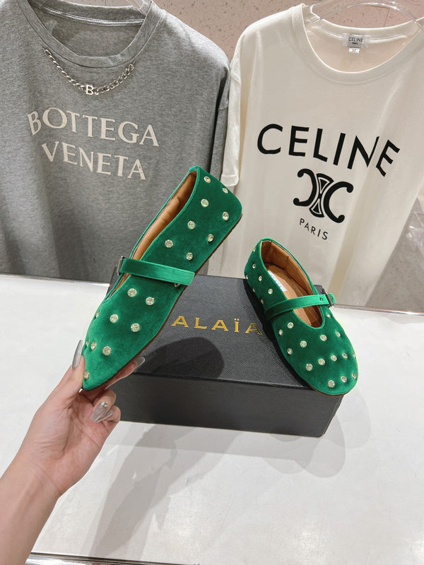 Ballerine Alaila in velluto verde con strass 972004