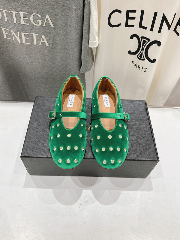 Ballerine Alaila in velluto verde con strass 972004