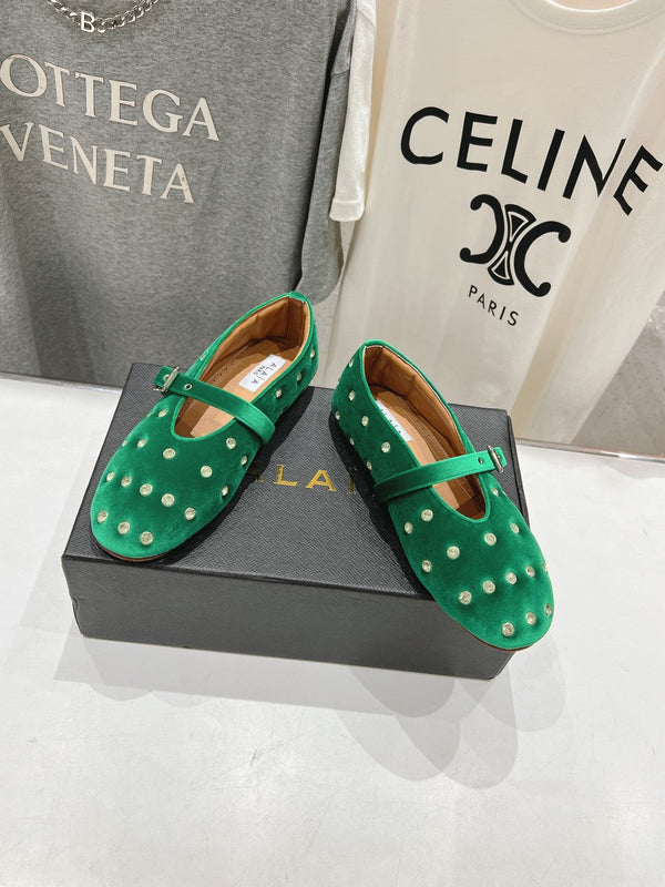 Ballerine Alaila in velluto verde con strass 972004