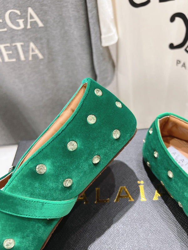 Ballerine Alaila in velluto verde con strass 972004