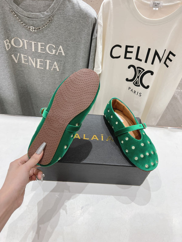 Ballerine Alaila in velluto verde con strass 972004
