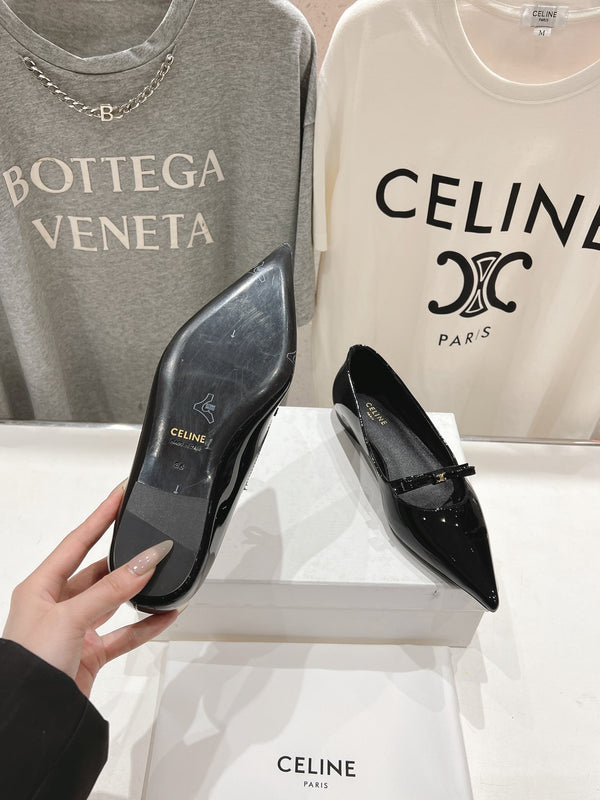 CELINE 25C Ballet Flats Black Patent Leather 236744