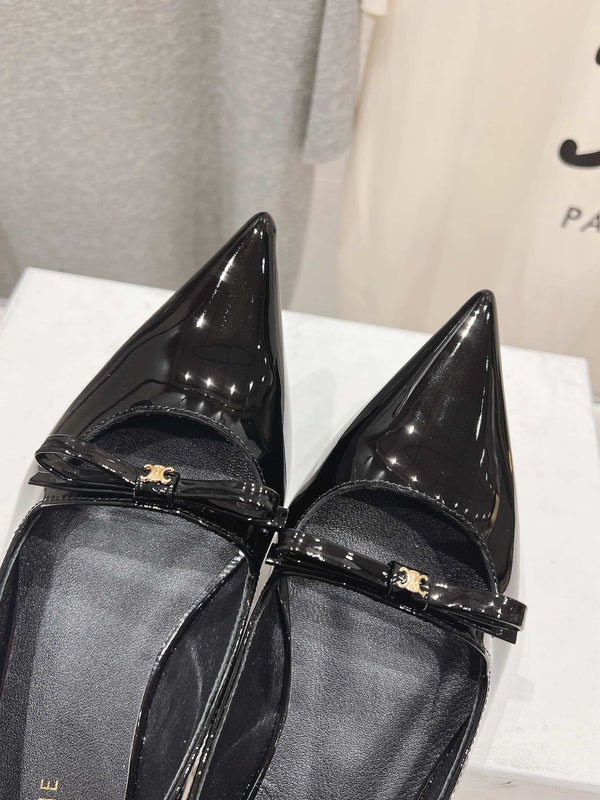 CELINE 25C Ballet Flats Black Patent Leather 236744