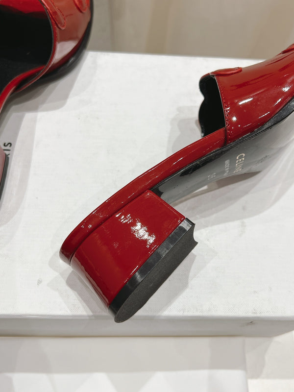 CELINE 25C CLEMENCE MULE RED PATENT LEATHER 236750