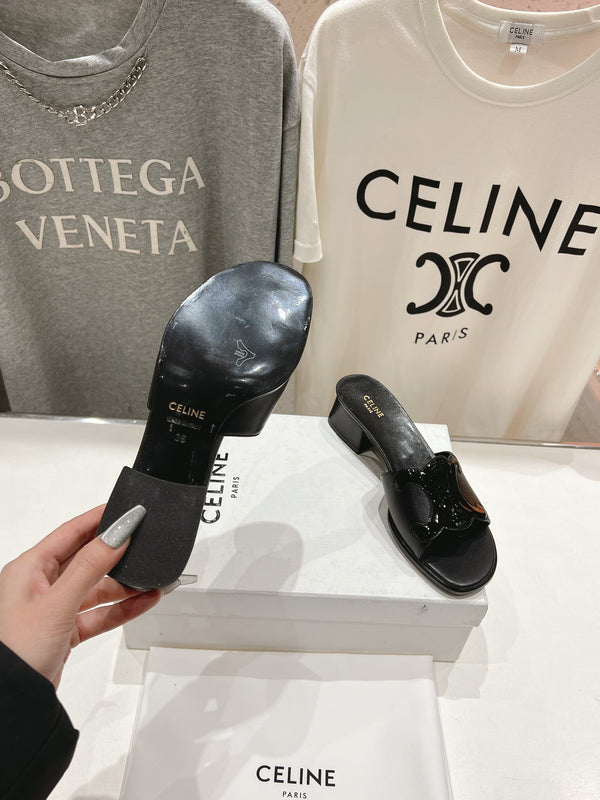 CELINE 25C CLEMENCE MULE BLACK SHEEPSKIN 236751