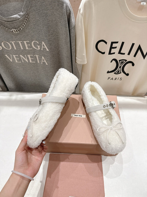 MiuMiu 25 Ballet Flat Black Lambskin Wool 535592