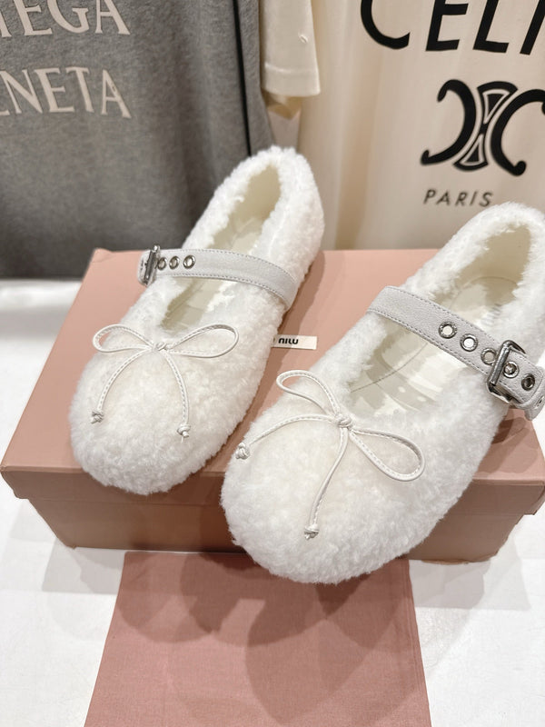 MiuMiu 25 Ballet Flat Black Lambskin Wool 535592