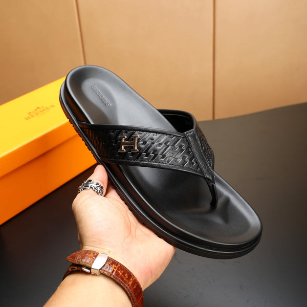 HM Men's Thong Sandals Black Cowhide 547360