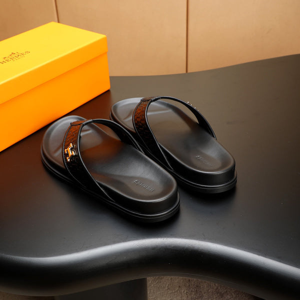 HM Men's Thong Sandals Black Cowhide 547360