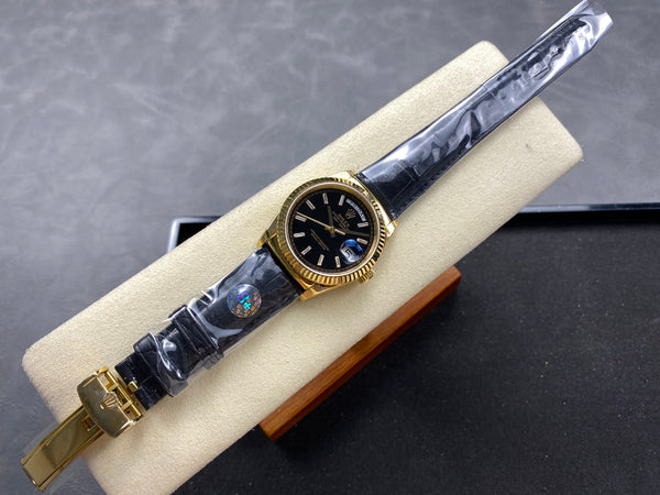 Rolex Day-Date 36mm Gold Black Dial Leather