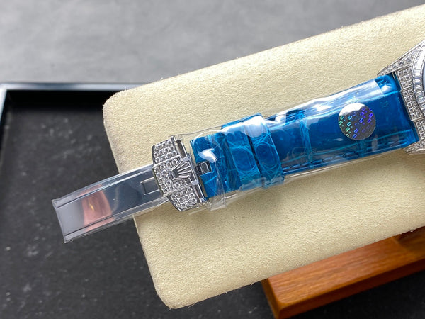 ROLEX Day-Date 36mm Diamond Blue Leather