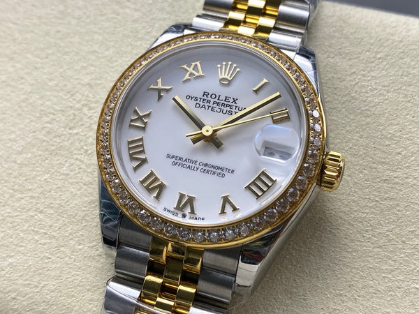 Datejust 31mm Yellow Gold Steel Diamond Bezel White Dial