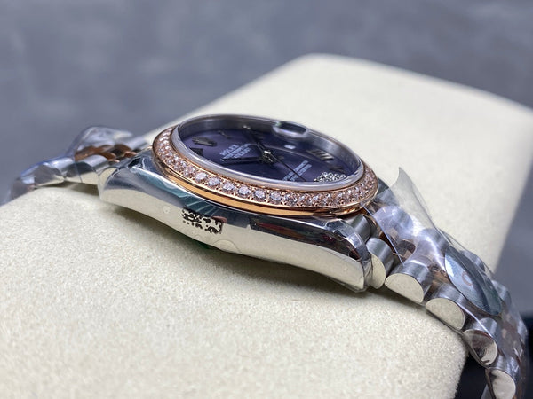 Datejust 31mm Pink Gold Steel Diamond Bezel Aubergine Purple Dial