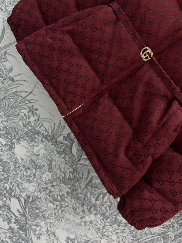 Gucci Down Jacket Red Jacquard Fabric