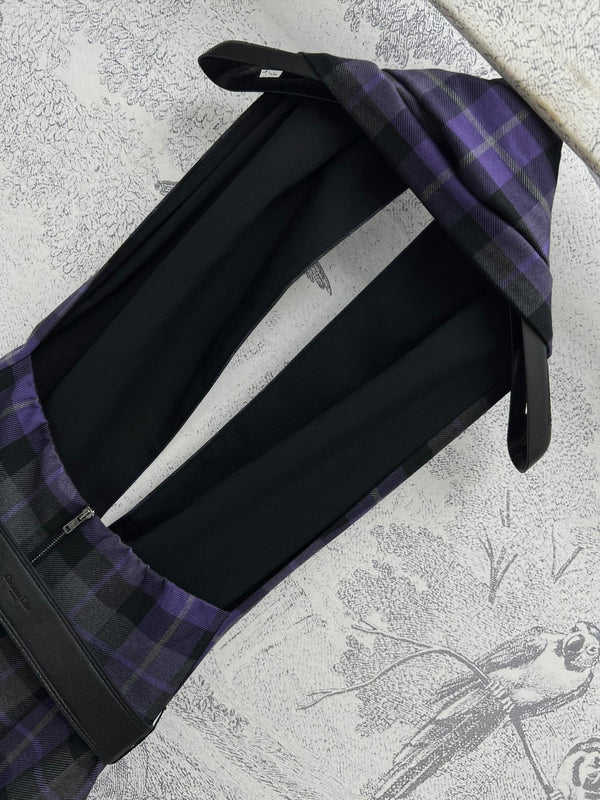 CD 25 Halter-neck Backless Dress Purple Black Wool Fabric