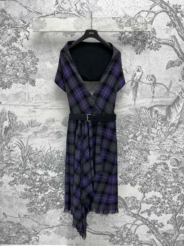 CD 25 Halter-neck Backless Dress Purple Black Wool Fabric
