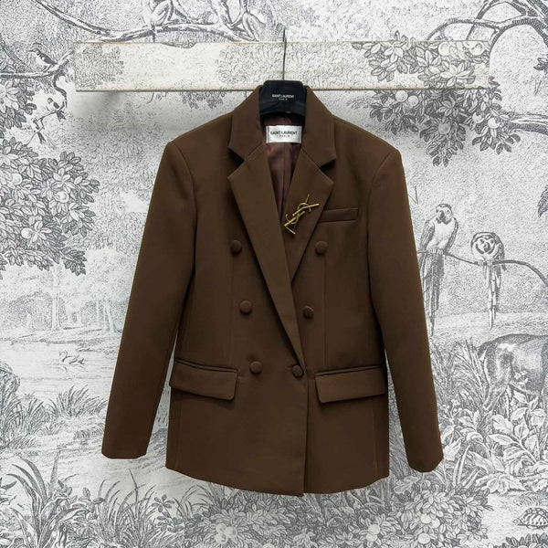 YSL 25 Suit Jacket Brown Wool Cotton