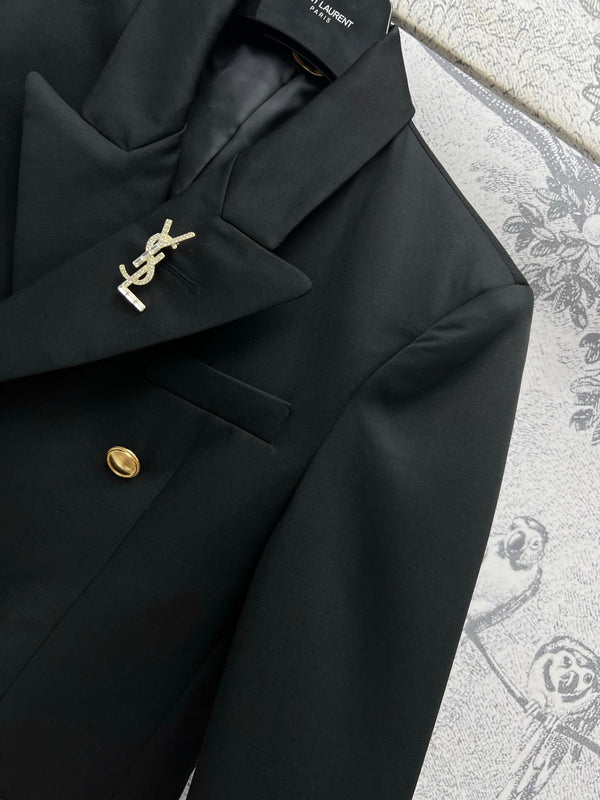 Giacca doppiopetto YSL 25 in cotone e poliestere nero