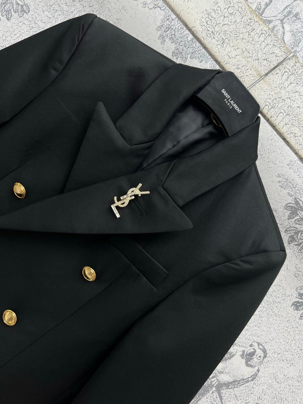 Giacca doppiopetto YSL 25 in cotone e poliestere nero