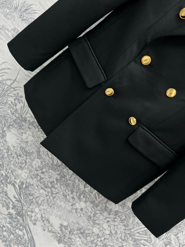 Giacca doppiopetto YSL 25 in cotone e poliestere nero