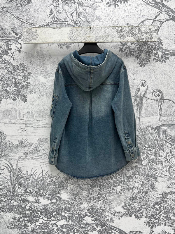 Giacca in denim con cappuccio Prada 25 in cotone blu