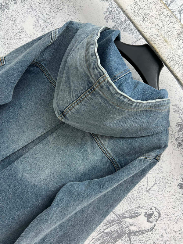 Giacca in denim con cappuccio Prada 25 in cotone blu