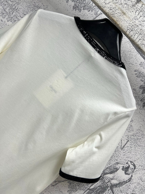T-shirt con logo ricamato Celine 25, misto cotone e poliestere, colore bianco e nero