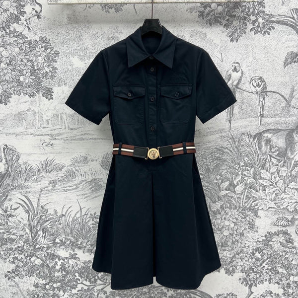 Miu Miu 25 Belt Decorated Denim Dress Black Cotton