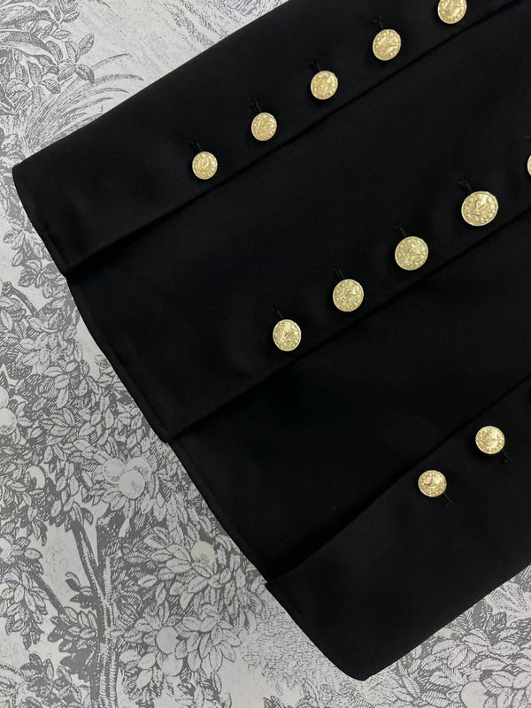 LV 25 Round-Neck Logo Metal Buttoned Dress Black Poliester