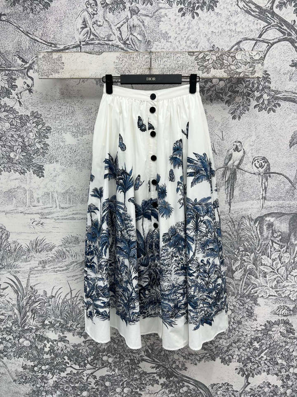 CD 25 Coconut Single-breasted Skirt White mix Blue Cotton