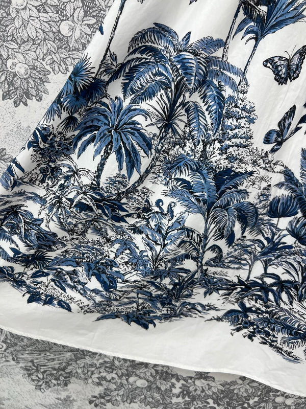 CD 25 Coconut Single-breasted Skirt White mix Blue Cotton