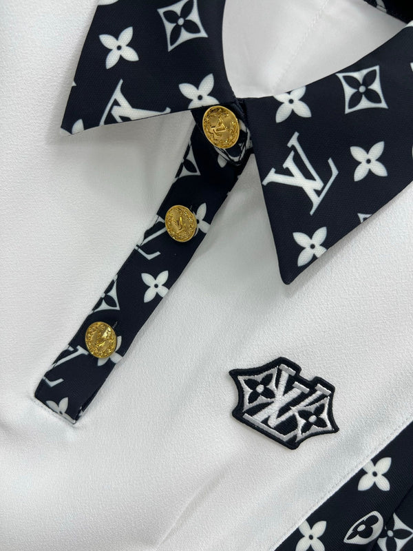 LV Classic L's Money Letter Print White Black Polyester