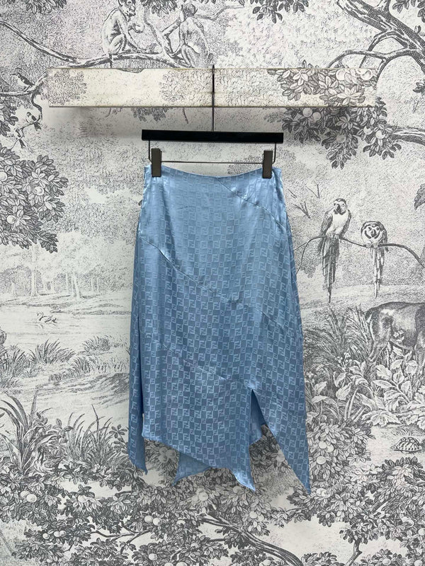 Fendi 25 Double F Irregular Skirt Blue Viscose Polyester