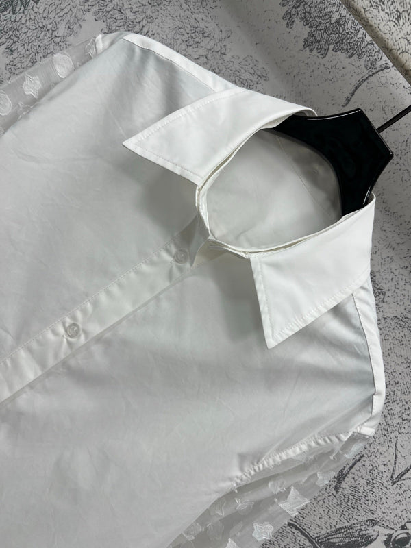 LV 25 Splicing Perspective Jacquard Monogram Sleeve Shirt White Cotton